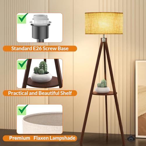 LEPOWER Shelf Floor Lamp Tripod Mid Century Modern Lamps for Living Room - color: Walnut Holder