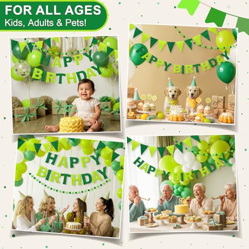 Pre-Strung Felt Happy Birthday Banner Green Garland Set - color: Ombre Green