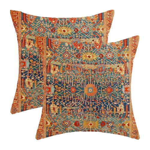 Boho Pillow Covers 18x18 Set of 2, Red Bohemian Ethnic Design Decorative Throw Pillow Covers Farmhouse Cushion Pillow Covers for Sofa Couch Outdoor - color: Boho-12, size: 18" x 18" (Pack of 2)