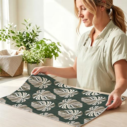 2 Pcs Tropical Palm Leaf Kitchen Towels, Green Stripe Decorative Dish Towel - color: Multi 1396
