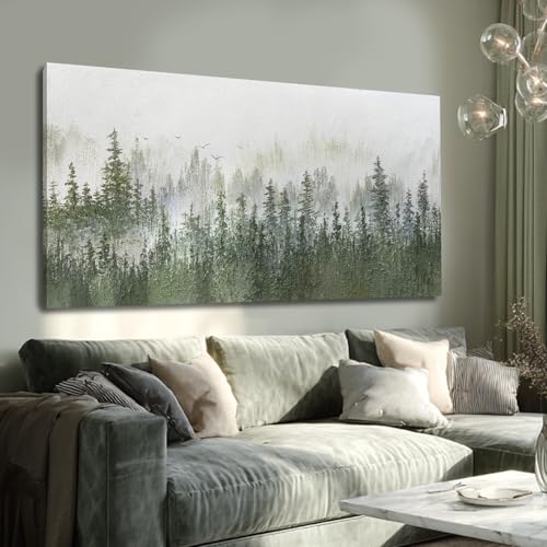 GAIDUOMAI Large Wall Art Green and White Canvas Wall Decor Misty Forest Art Prints Tree Wall Painting for Living Room Home Hallway Decor 29"x 58" - color: Green, size: 58"L x 29"W