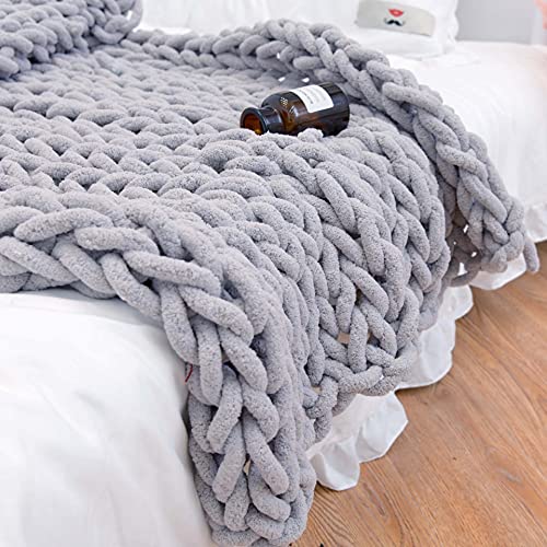 Soft Chunky Knit Throw Blanket for Couch, Cozy Warm Knitted Blankets - color: Gray, size: 48"x71"(Large Size Throw)