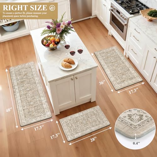 Pauwer Anti Fatigue Kitchen Floor Mats Set of 3, Cushioned Rug, Light Brown - color: Light Brown