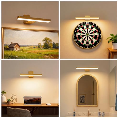 Battery Operated Picture Lights for Wall , 2 Pack Gold 3CCT Dimmable Light - color: Gold-3CCT
