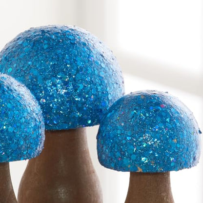 Your Heart's Content Glitter Mushrooms, Set of 3 (Blue) - color: Blue Glitz 3