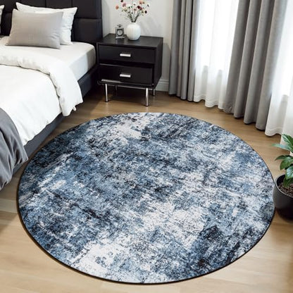Rugflix Round Area Rugs 4Ft for Living Room, Washable Navy Blue Circle Rug - color: 01-ocean Blue, size: 4' (Round)