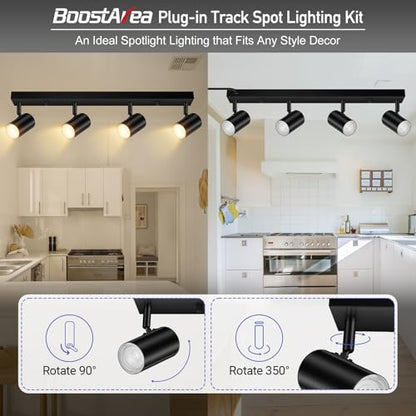 BoostArea Plug in Track Lighting, Black 4-Light LED Track Ceiling Light Kit - color: 4 Light-Black