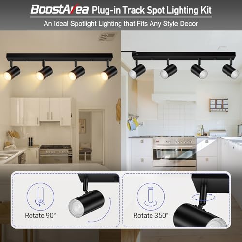 BoostArea Plug in Track Lighting, Black 4-Light LED Track Ceiling Light Kit - color: 4 Light-Black