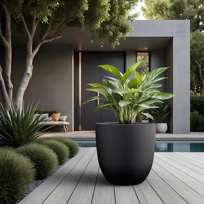 Kante Black Concrete Planter 18" Dia All-Weather Round Large Pot - color: Black, size: 18-Inch Dia
