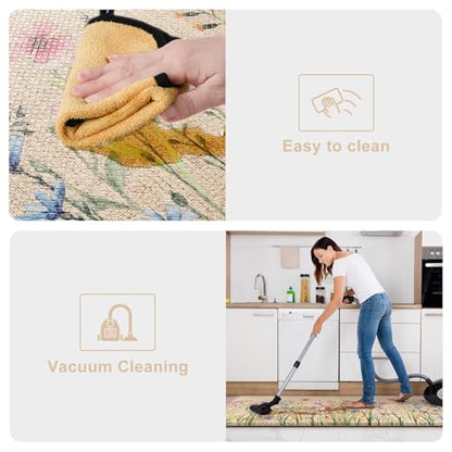KIMODE Anti Fatigue Kitchen Mats, Brown Farmhouse Kitchen Rugs Sets of 2 - color: Floral/Brown, size: 47"L x 20"W x 0.47"Th + 32"L x 20"W x 0.47"Th