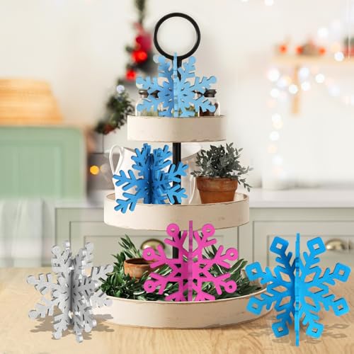 Wooden Snowflake Decorations, 3D Christmas Table Decorations, Set of 12 - color: Blue Purple Silver, size: 12 set