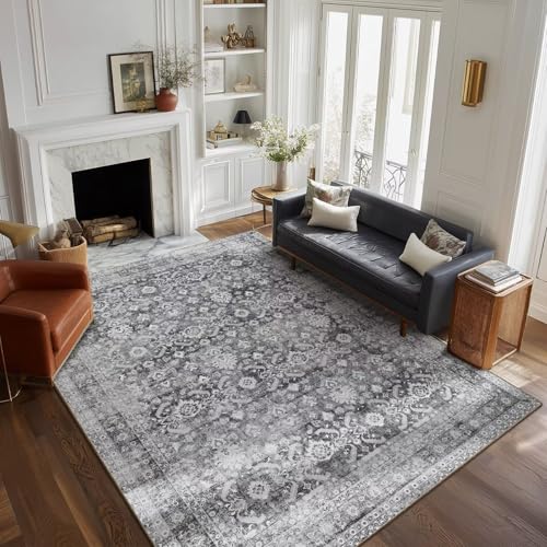 Washable 6x9 Area Rugs for Living Room Bedroom, Charcoal/Grey - color: Charcoal/Grey, size: 6' x 9' (Rectangular)