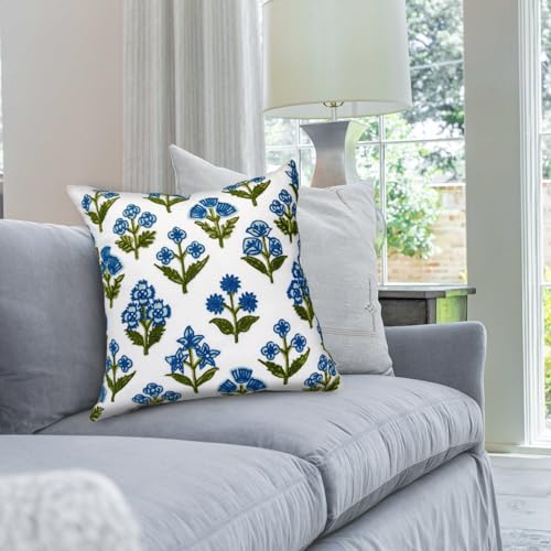 Alysheer Floral Block Embroidered Throw Pillow Cover 18"x18" Set of 2, Blue - color: Block Blue, size: 18" x 18" (Pack of 2)