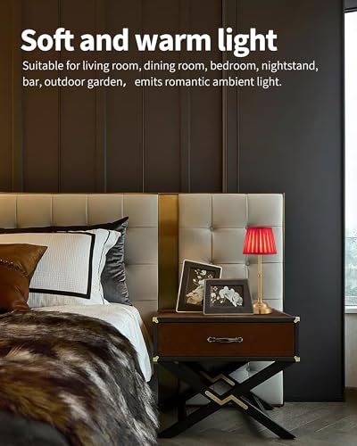 KDG Gold Cordless LED Table Lamps Set of 2, Red Fabric Shade Desk Lamps - color: Gold + Red Lampshade (2 Pack)