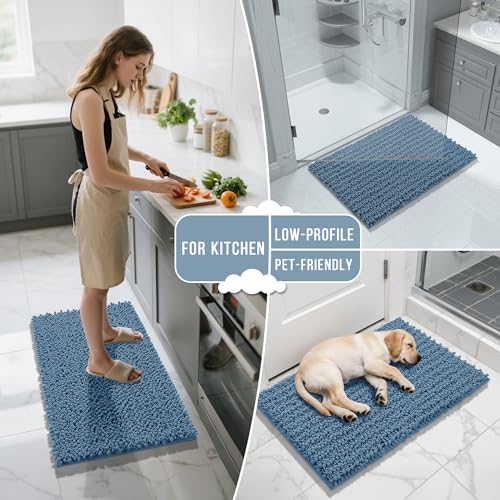 Yimobra Bathroom Rugs Sets 2 Piece, Super Absorbent Bath Mat Set,Denim Blue - color: Denim Blue, size: 32''x20''+24''x17''