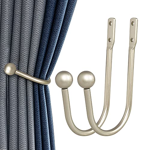 Curtain Holdback, 2 Pcs Wall Mounted Drapery Tiebacks with Screws, Silver - color: 2 Pcs, Silver