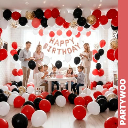 PartyWoo Red and Black Balloons 66pcs 12 Inch Black Red White Balloons - color: Red-3322