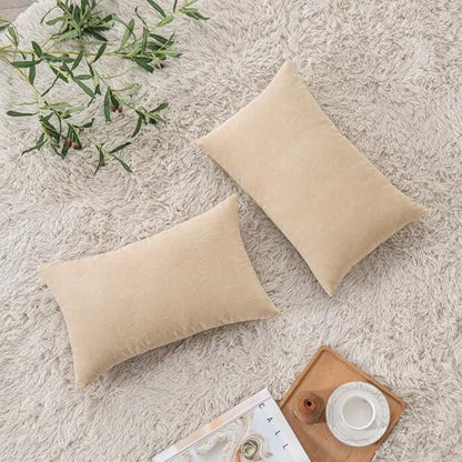GAWAMAY Beige Chenille Throw Pillow Covers 12x20 Set of 2 for Couch - color: Beige, size: 20" x 12" (Pack of 2)