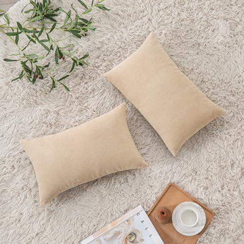 GAWAMAY Beige Chenille Throw Pillow Covers 12x20 Set of 2 for Couch - color: Beige, size: 20" x 12" (Pack of 2)