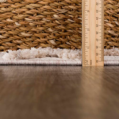 Hauteloom Hive Farmhouse Living Room Bedroom Modern Moroccan Trellis Area Rug - Soft Shaggy High Low Carpet - High Pile - Bohemian, Boho - Gray, Brown, Beige, Cream - 5'3" x 7' - color: Cream, Beige, Light Gray / Malilinao, size: 5'3" x 6'11" (Rectangular
