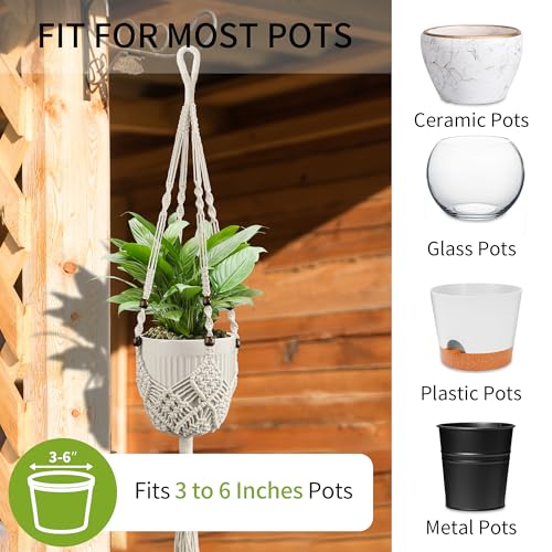 Macrame Plant Hanger - Fits 3-6 Inch Pots, Set of 2, Green - color: 35+35 Inch Green