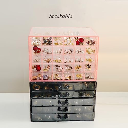 YUFONG Earring Storage Box Organizer 5 Drawers with 120 Small Compartments - color: Clear Black