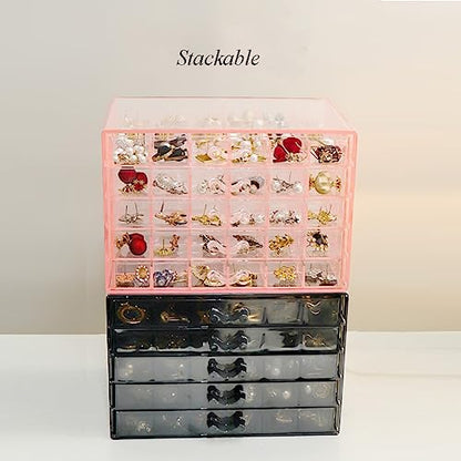 YUFONG Earring Storage Box Organizer 5 Drawers with 120 Small Compartments - color: Clear Black