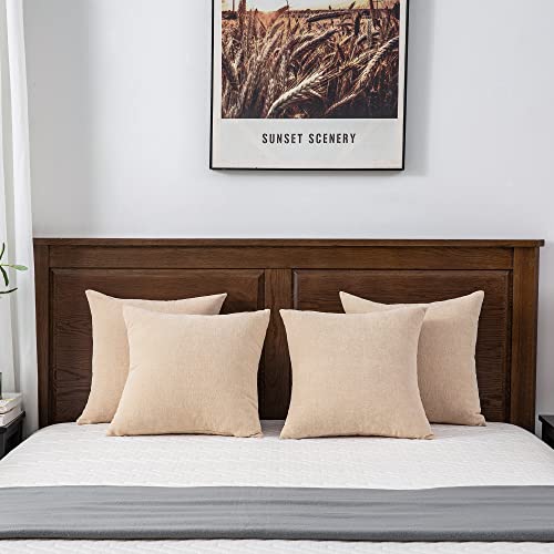 GAWAMAY Beige Chenille Throw Pillow Covers 18x18 Set of 4 for Couch - color: Beige, size: 18" x 18" (Pack of 4)