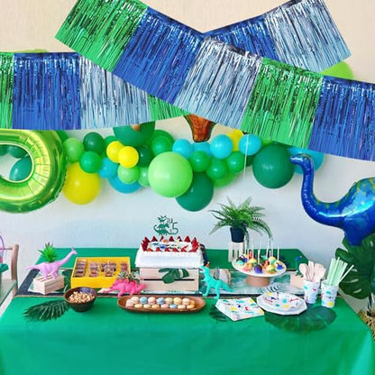 BEISHIDA Blue Green Fringe Garland Banner 30ft Wall Tinsel Foil Streamers - color: Blue Green