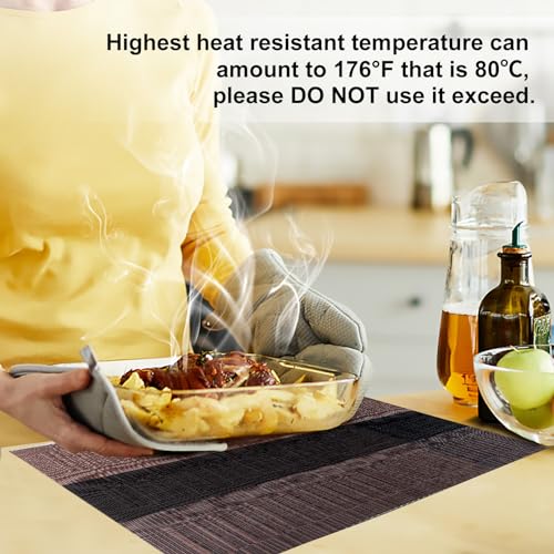 Aofmee Table Runner and Placemats Set of 6 Washable, Heat Resistant Place Mats with Table Runner, Woven Vinyl Table Placemats for Dining Table, Stain Resistant Kitchen Table Mats Sets, Easy to Clean - color: Brown, size: Set of 7
