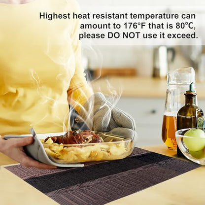 Aofmee Table Runner and Placemats Set of 6 Washable, Heat Resistant Place Mats with Table Runner, Woven Vinyl Table Placemats for Dining Table, Stain Resistant Kitchen Table Mats Sets, Easy to Clean - color: Brown, size: Set of 7