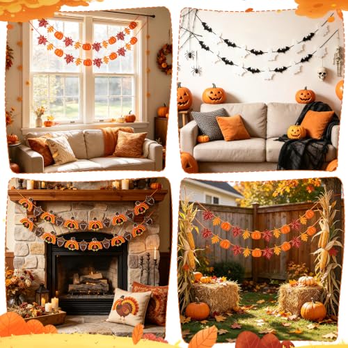 Fall Thanksgiving Garlands Halloween Banner Decorations for Home 6 Pcs