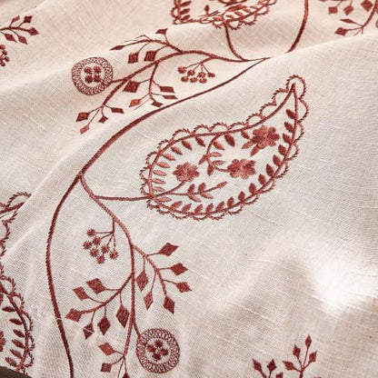 jinchan Linen Curtains 84 Inch Terracotta Floral Drapes Back Tab 2 Panels - color: Terracotta on Beige, size: 50"W x 84"L (Pack of 2)