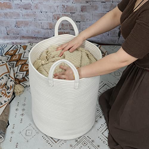XUANGUO White Cotton Rope Laundry Basket Hamper for Clothes Large - color: white, size: Regular