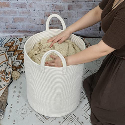 XUANGUO White Cotton Rope Laundry Basket Hamper for Clothes Large - color: white, size: Regular