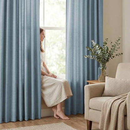 PrinceDeco Linen Semi Sheer Curtains for Bedroom/Living Room,52x63,Blue - color: Blue, size: 52"W x 63"L (Pack of 2)