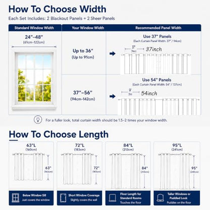 Layered Window Treatments Curtains for Bedroom, Living Room, 4 Panel Set - color: Beige, size: 37"W x 63"L (Pack of 4)