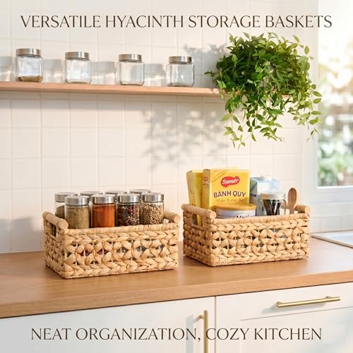 NAYA 16.5" Water Hyacinth Large Wicker Shelf Basket with Handles - size: 16.5"