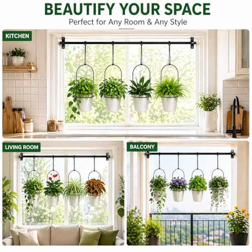 Adjustable Hanging Window Planter with 4 Pots, Space Saving Indoor Herb Garden Plant Hanger, Metal Vertical Plant Rack for Kitchen, Balcony & Home Deco41in-4 Flower pots - size: 41in-4 flower pots