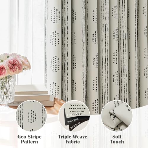 100% Blackout Black Boho Curtains, 84 Inches, 2 Panels for Bedroom - color: Black, size: 52"W x 84"L (Pack of 2)