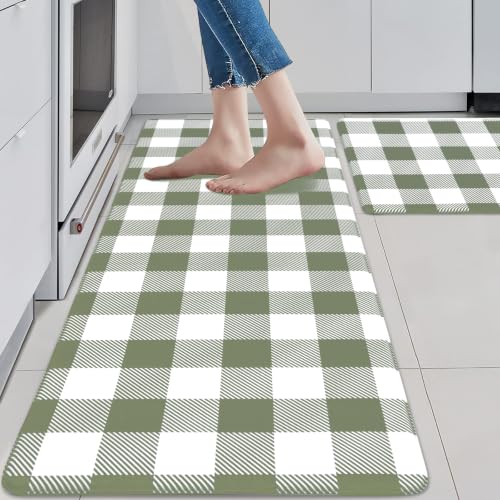 MAYHMYO Anti Fatigue Kitchen Mats for Floor, Cushioned Fresh Green Mat 2PCS - color: Flesh Green