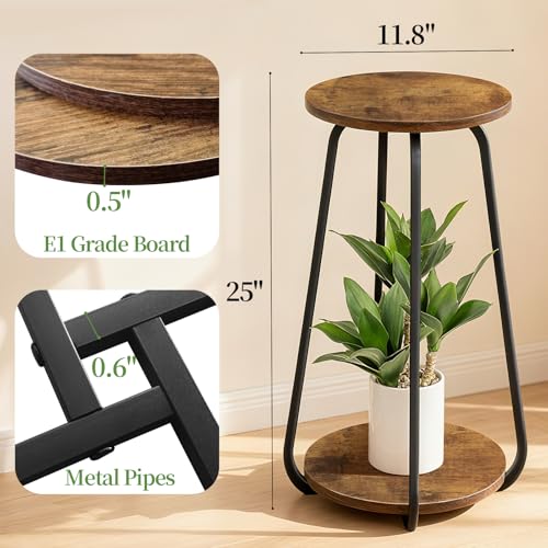 Plant Stand Indoor, 2 Tier Metal Wood Plant Shelf for Living Room - size: Brown-1Pack