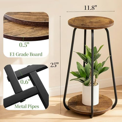 Plant Stand Indoor, 2 Tier Metal Wood Plant Shelf for Living Room, 2 Pack - size: Brown-2Pack