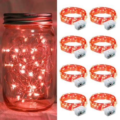 8 Pack Red Fairy Lights 7Ft 20 LED Twinkle String Lights 3 Modes Battery Operated Waterproof Firefly Starry for Mason Jar Party Table Centerpieces Halloween Christmas Valentines Day - color: Red, size: 8