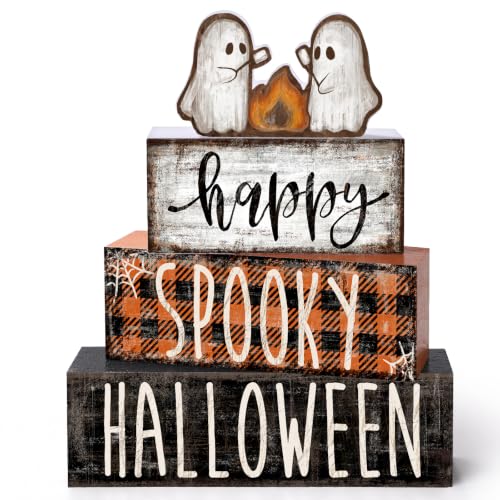 4Pcs Halloween Table Decoration Happy Halloween Wooden Ghost Sign - style: Campfire Ghost