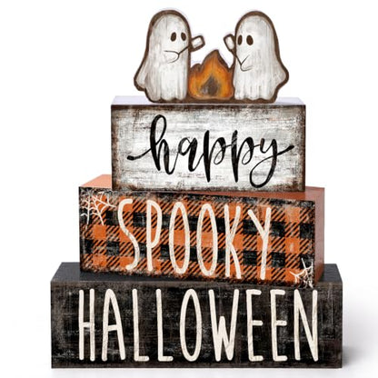 4Pcs Halloween Table Decoration Happy Halloween Wooden Ghost Sign - style: Campfire Ghost