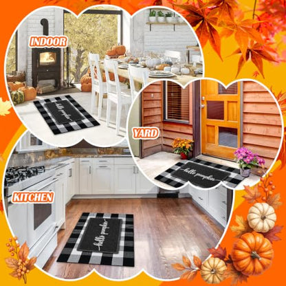Geelin 2 Pcs Hello Pumpkin Doormat, Black and White Buffalo Plaid Rug Set - style: Hello Pumpkin