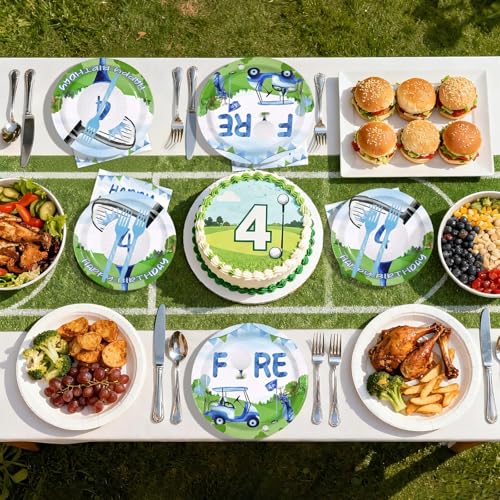 96 Pcs Golf 4th Birthday Party Supplies, Serves 24 - style: Golf 4th KitL