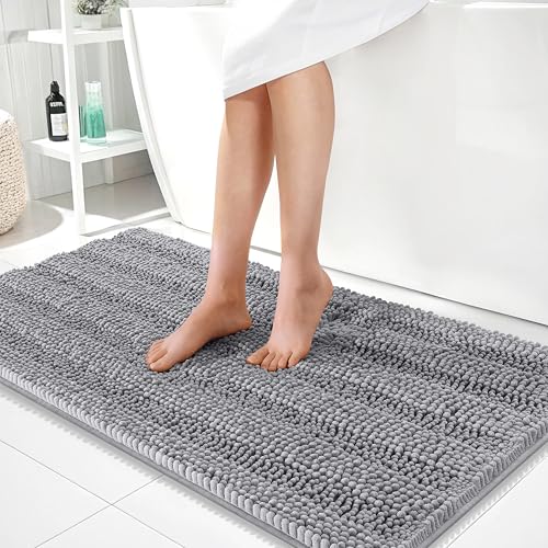 OLANLY Thick Bathroom Runner Rugs 44x24, Soft Chenille Long Bath Rugs, Grey - color: Grey, size: 44" X 24"
