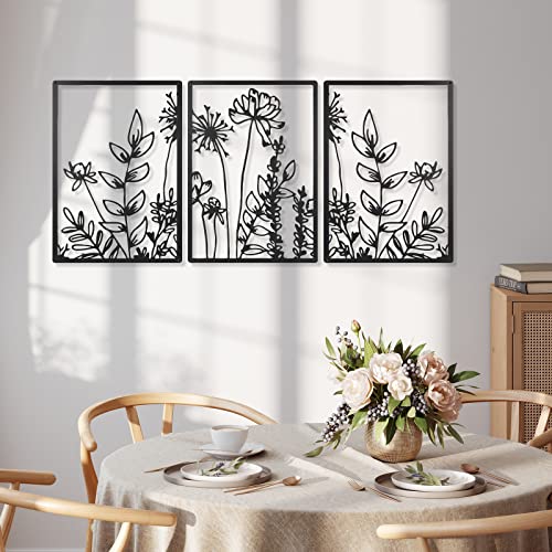 Therwen 3 Pcs Black Metal Wall Art Minimalist Floral Hanging,Cute Style - style: Cute Style